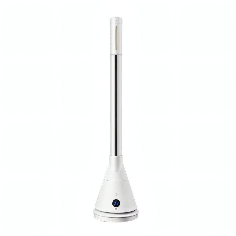 Bladeless Heater and Cooling Fan with UVC Sterilization, Smart Temperature Control, Touch Display, and WiFi Voice Control in White
