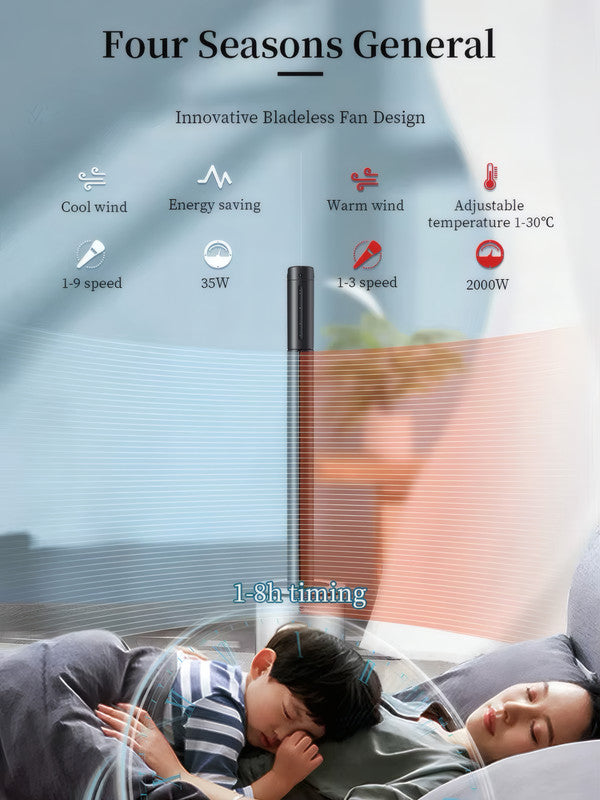 4-in-1 Bladeless Fan with Heater, HEPA Air Purifier, Humidifier, Touch & Smart Control