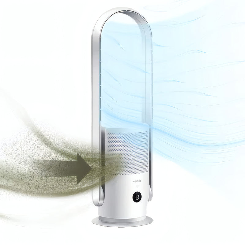 Bladeless Tower Fan with HEPA Air Purifier, WiFi & Voice Control, 9 Speeds, Touch Digital Display, Timer, and DC Motor