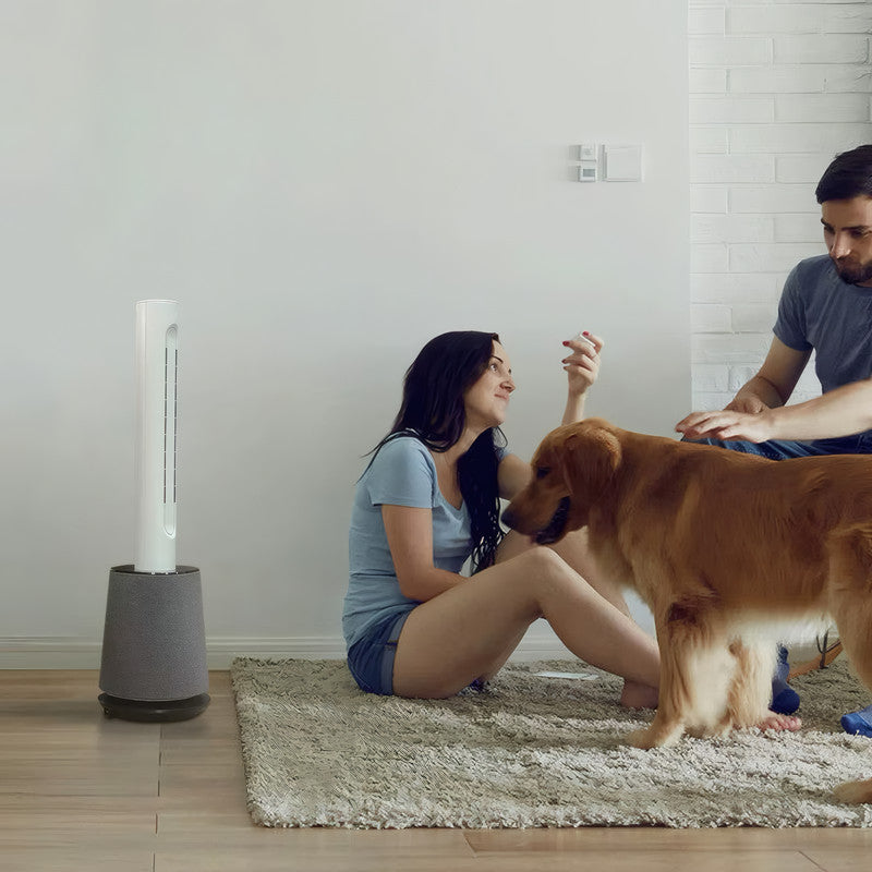 4-in-1 Bladeless Heater, Air Purifier, and Dryer with HEPA Filter, 9 Speeds, 30°–90° Oscillation, Touch Display, and Smart Temperature Control