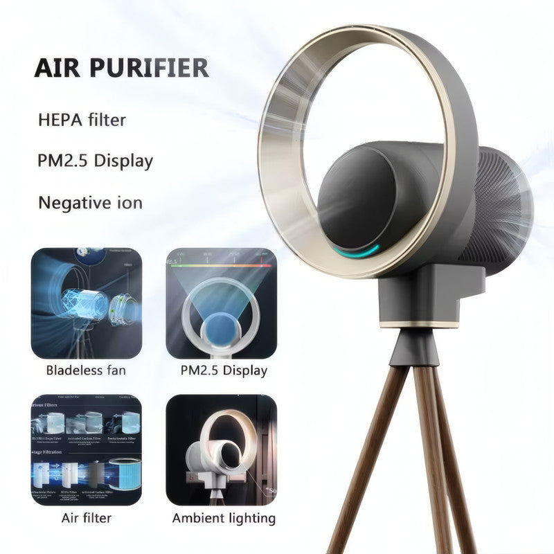 Floating Bladeless Air Purifier Fan with PM2.5 Display, HEPA + UV + Plasma, Tripod Base, Smart & Voice Control
