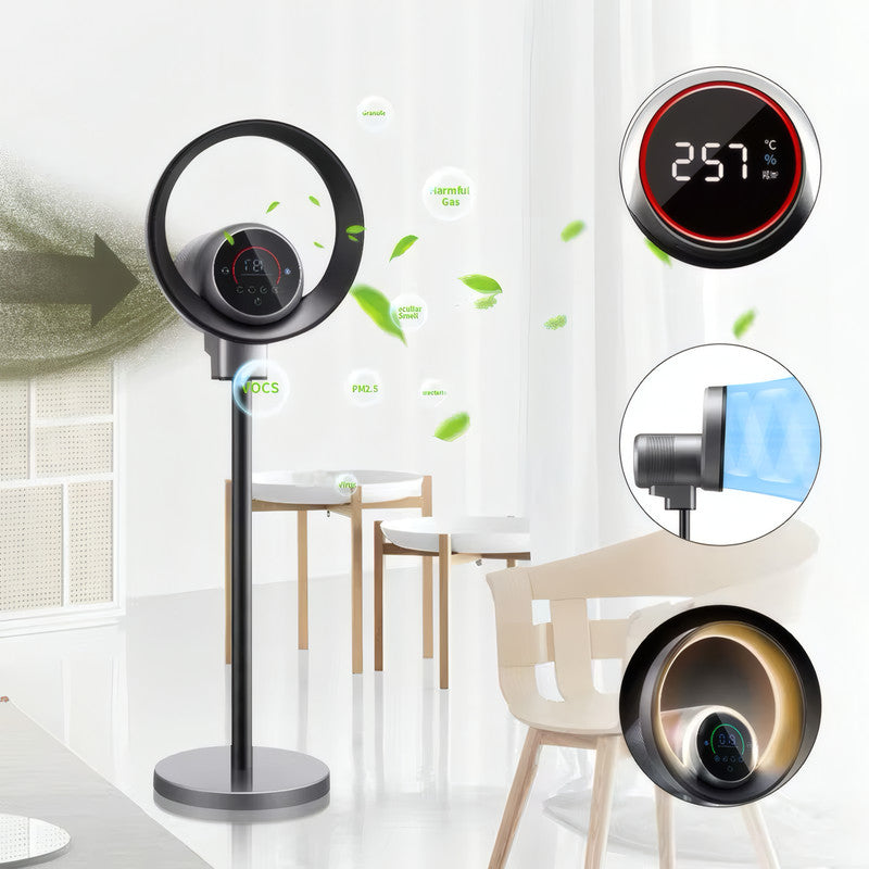 Floating Bladeless Air Purifier Fan with PM2.5 Display, HEPA + UV + Plasma, Tripod Base, Smart & Voice Control