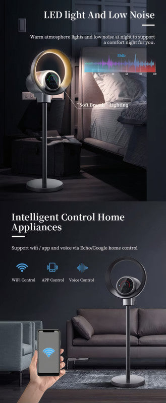 Floating Bladeless Air Purifier Fan with PM2.5 Display, HEPA + UV + Plasma, Tripod Base, Smart & Voice Control