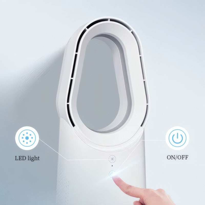 Bladeless Table Fan with Touch Control, 3 Speeds, and LED Light, USB Powered, Portable Design