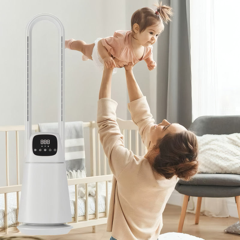 Bladeless Cooling Fan with Digital Display, Remote Control, 9-Speed DC Motor, and 8-Hour Timer