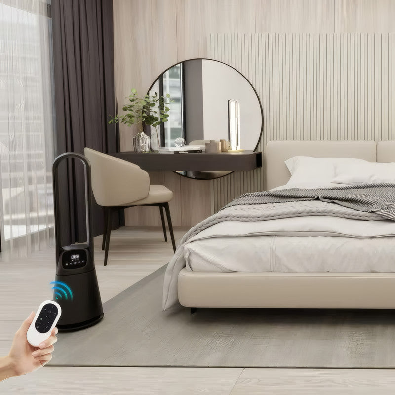 Bladeless Cooling Fan with Digital Display, Remote Control, 9-Speed DC Motor, and 8-Hour Timer