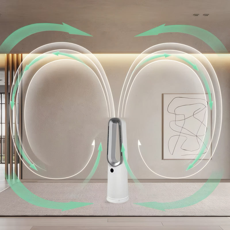 3-in-1 Bladeless Fan, Heater, and Air Purifier with HEPA Filter, Thermostat Protection, and Touch Digital Display