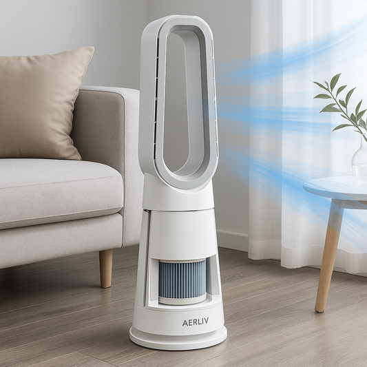 3-in-1 Bladeless Fan, Heater, and Air Purifier with HEPA Filter, Thermostat Protection, and Touch Digital Display