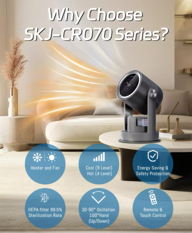 Bladeless Air Circulator Fan with HEPA Filter, 9 Speeds, 3 Oscillation Angles, and 1–8H Timer