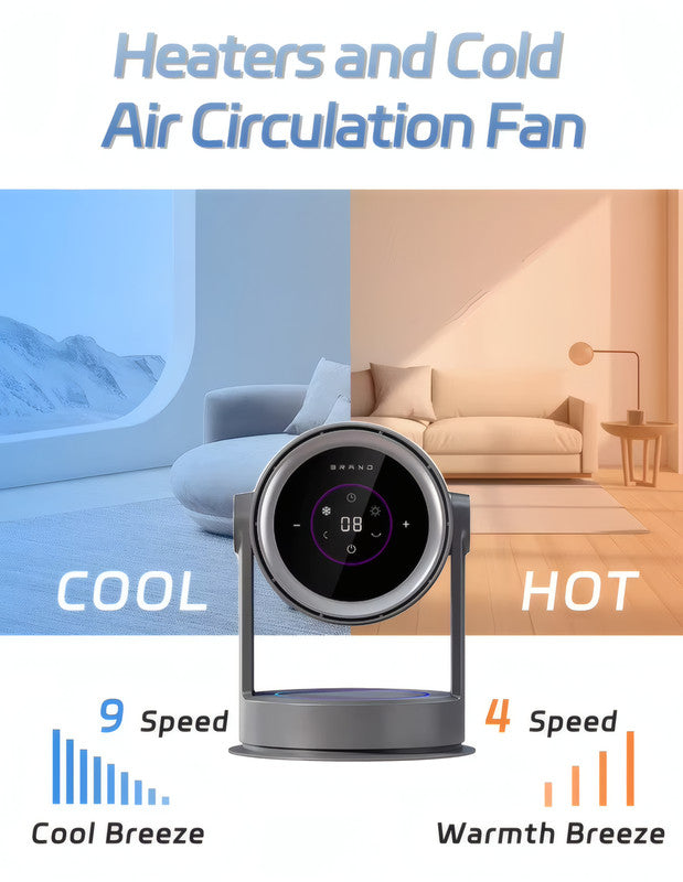 Bladeless Air Circulator Fan with HEPA Filter, 9 Speeds, 3 Oscillation Angles, and 1–8H Timer