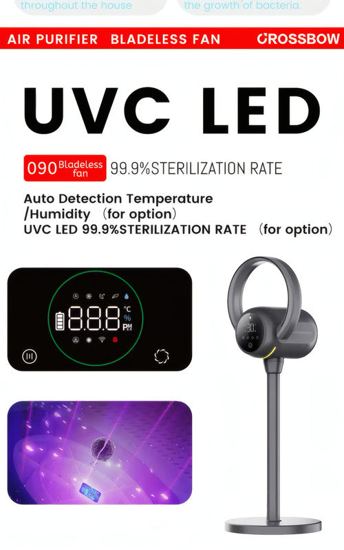 2-in-1 Tripod Pedestal & Table Bladeless Fan with Heater, HEPA Air Purifier, Smart Control, and Mood Light