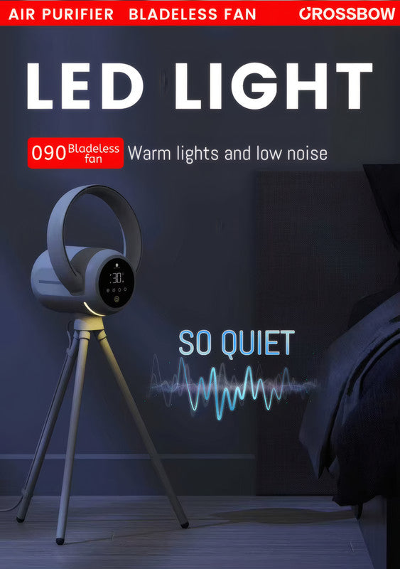 2-in-1 Tripod Pedestal & Table Bladeless Fan with Heater, HEPA Air Purifier, Smart Control, and Mood Light