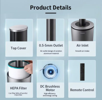3-in-1 Bladeless Fan with Heater, HEPA Air Purifier, Touch & Smart Control