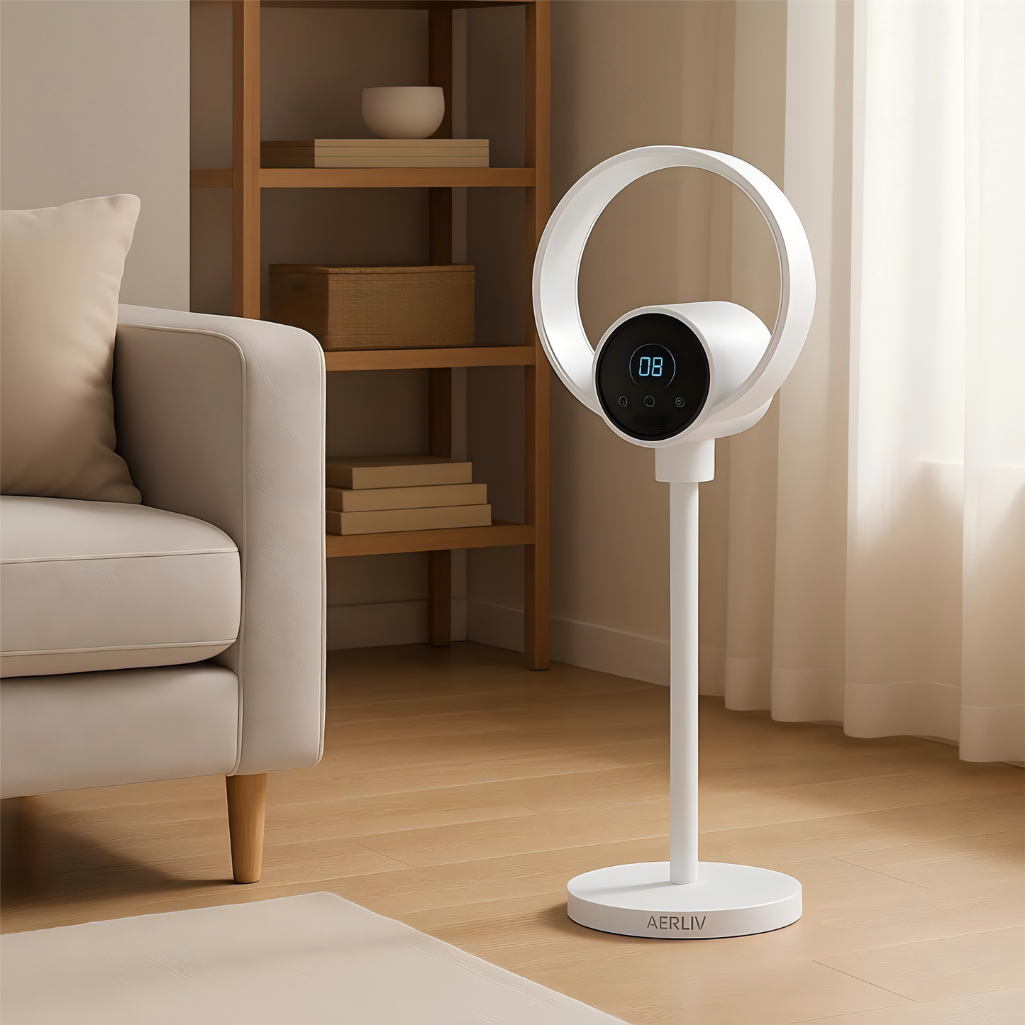 Floating Bladeless Air Purifier Fan with PM2.5 Display, HEPA + UV + Plasma, Pedestal Base, Smart & Voice Control