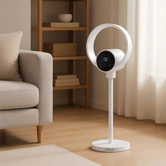 Floating Bladeless Air Purifier Fan with PM2.5 Display, HEPA + UV + Plasma, Pedestal Base, Smart & Voice Control