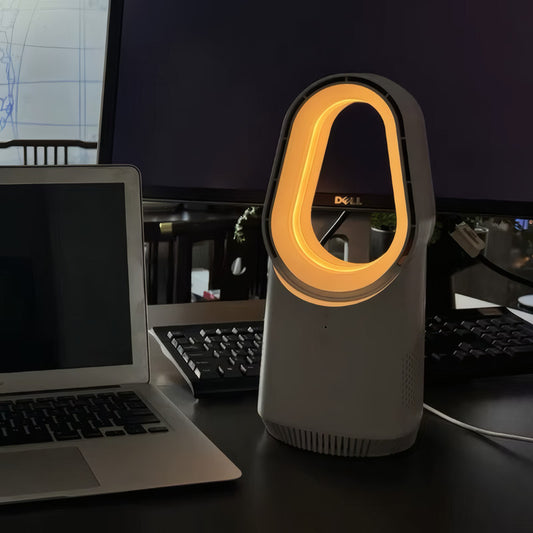 Bladeless Table Fan with Touch Control, 3 Speeds, and LED Light, USB Powered, Portable Design