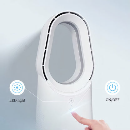 Bladeless Table Fan with Touch Control, 3 Speeds, and LED Light, USB Powered, Portable Design