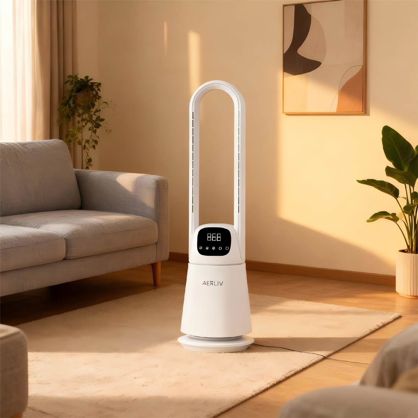 Bladeless Cooling Fan with Digital Display, Remote Control, 9-Speed DC Motor, and 8-Hour Timer