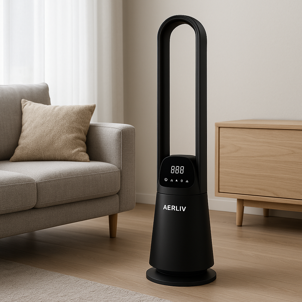 35W Bladeless Tower Fan with HEPA Filter, Remote Control, 9 Speeds, 1–8H Timer, Digital Display, Quiet Cooling for Bedroom or Office