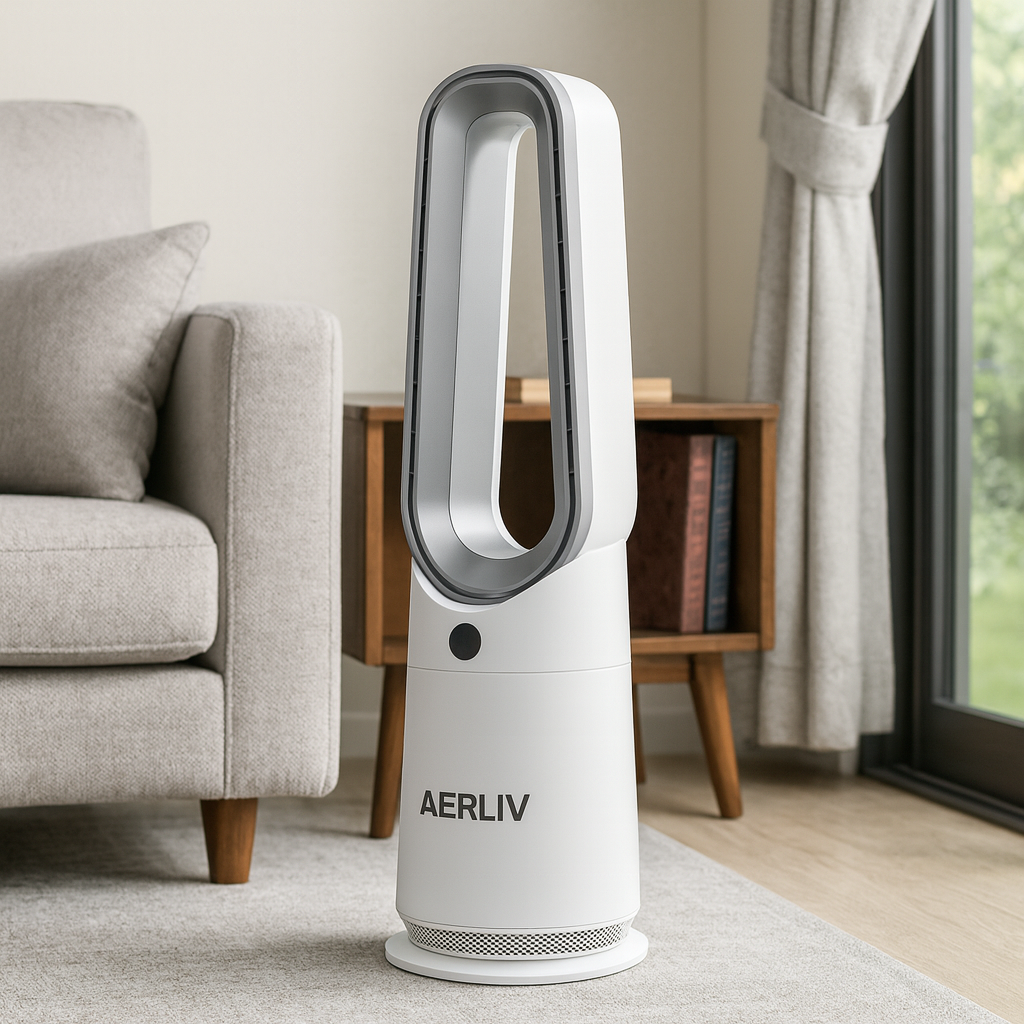 2-in-1 Bladeless Cooling and Heating Fan with Thermostat Protection, Digital Display, and Dual Heating Elements